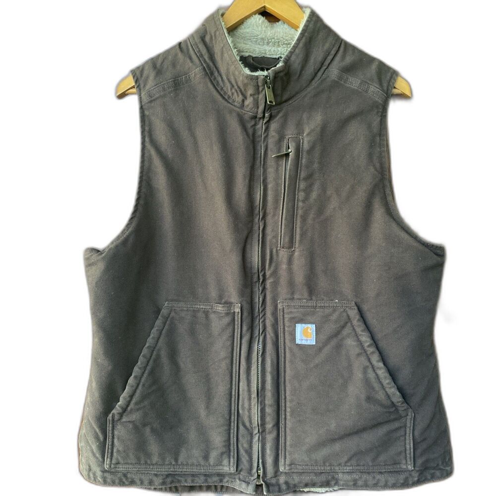 Carhartt Sherpa Lined Canvas Vest Mock Neck Womens Dark Brown Large 14806 12/14